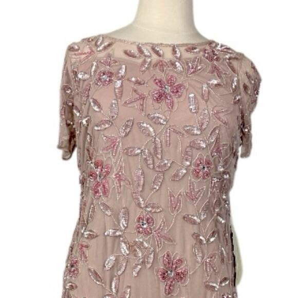 Adrianna Papell New Gown Beaded Sequin Godet Pleats Blush Pink Women’s Size 20 - Picture 6 of 15
